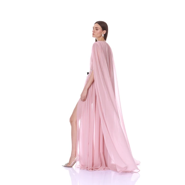 Bronx and Banco Chiffon Blush Cape Gown | Evening Gowns | Coveti