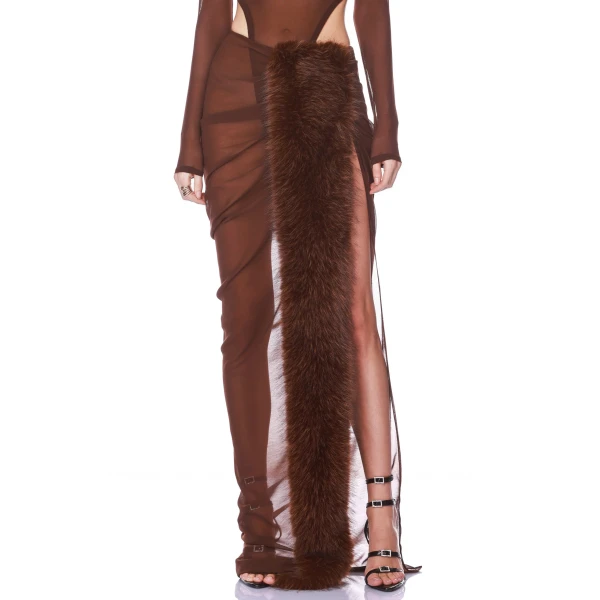 Bronx and Banco Chiffon and Faux Fur Maxi Skirt | Maxi Skirts | Coveti