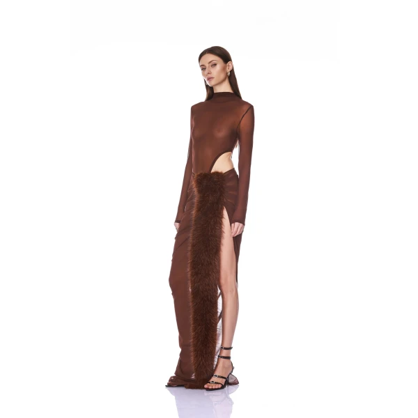 Bronx and Banco Chiffon and Faux Fur Maxi Skirt | Maxi Skirts | Coveti