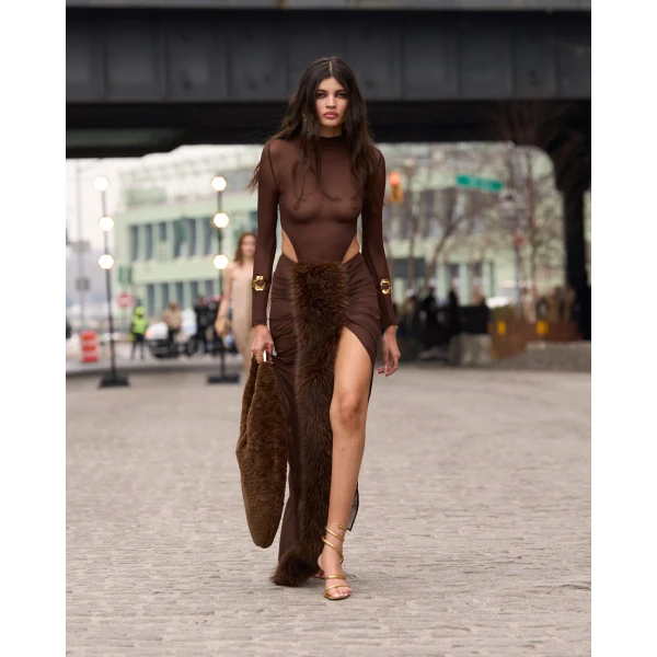 Bronx and Banco Chiffon and Faux Fur Maxi Skirt | Maxi Skirts | Coveti