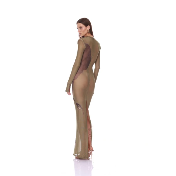 Bronx and Banco Elephant Long Sleeve Sheer Mesh Maxi Dress | Maxi Dresses | Coveti
