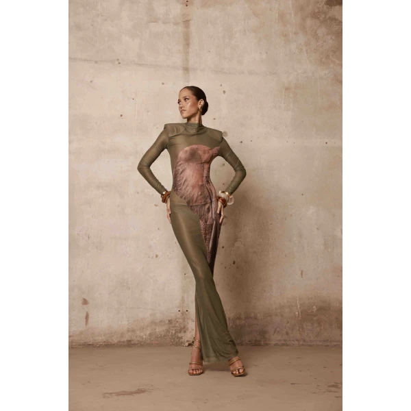 Bronx and Banco Elephant Long Sleeve Sheer Mesh Maxi Dress | Maxi Dresses | Coveti