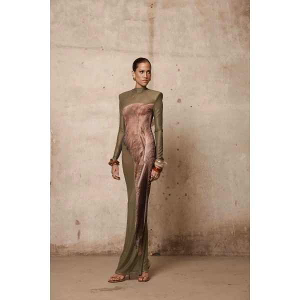 Bronx and Banco Elephant Long Sleeve Sheer Mesh Maxi Dress | Maxi Dresses | Coveti