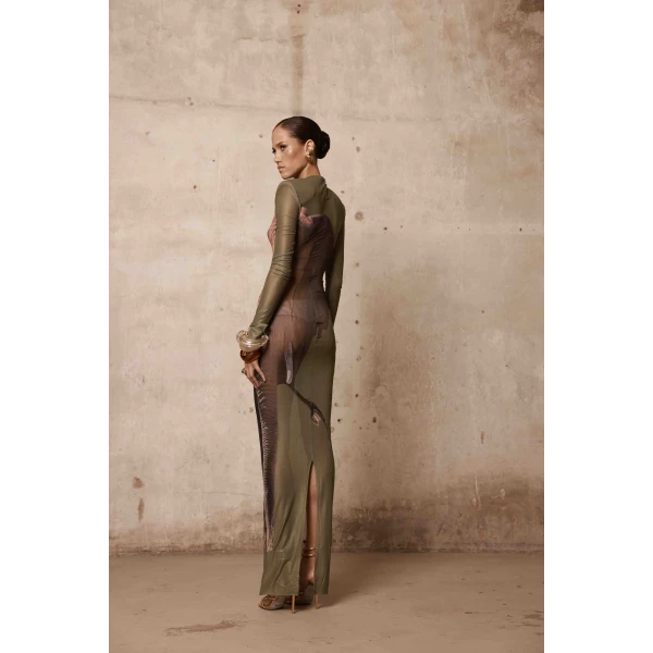 Bronx and Banco Elephant Long Sleeve Sheer Mesh Maxi Dress | Maxi Dresses | Coveti