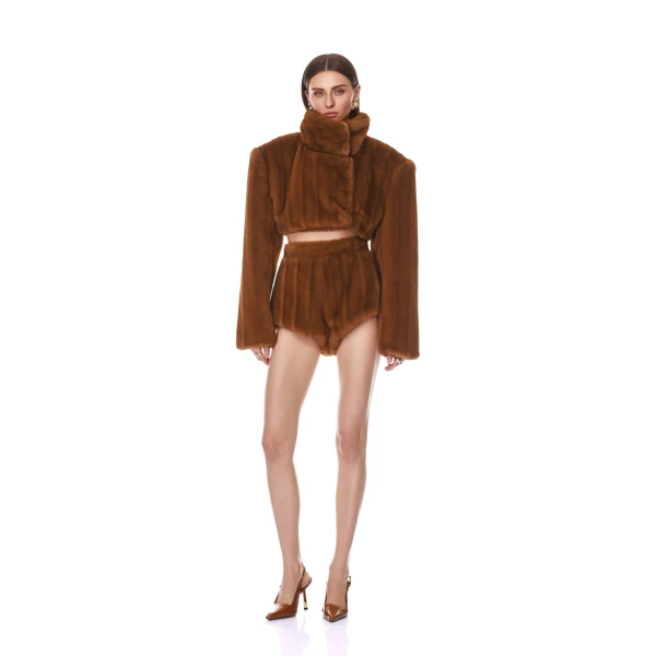 Bronx and Banco Faux Mink Camel Brown Shorts | Shorts | Coveti