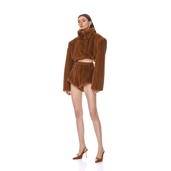 Bronx and Banco Faux Mink Camel Brown Shorts | Shorts | Coveti