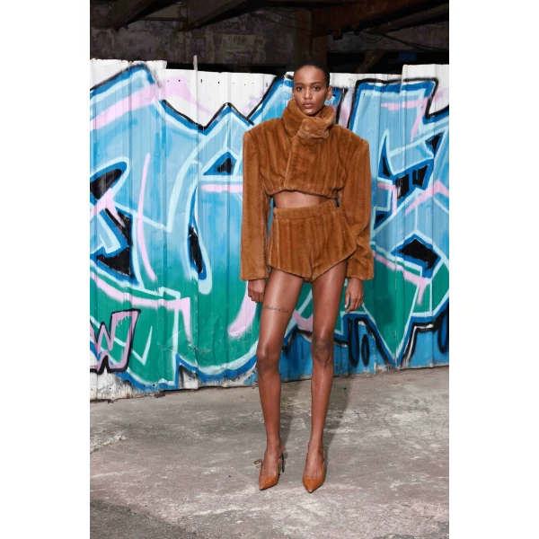 Bronx and Banco Faux Mink Camel Brown Shorts | Shorts | Coveti