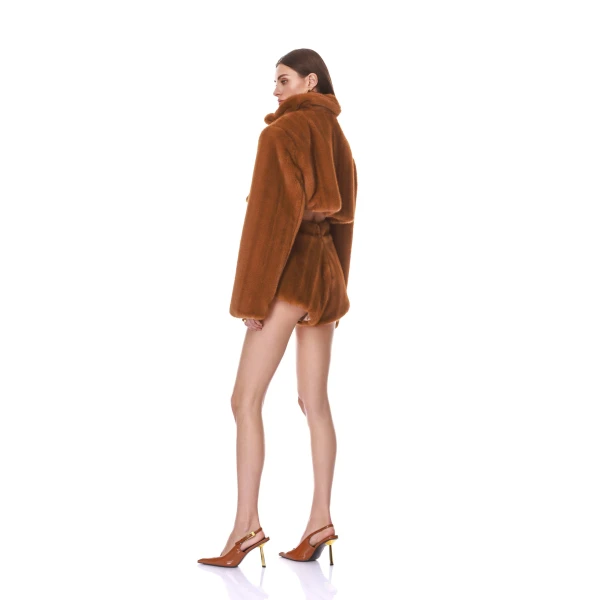 Bronx and Banco Faux Mink Long Sleeve Cropped Jacket | Jackets | Coveti