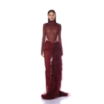 Bronx and Banco Gaia Burgundy Mesh Long Sleeve Bodysuit | Bodysuit | Coveti