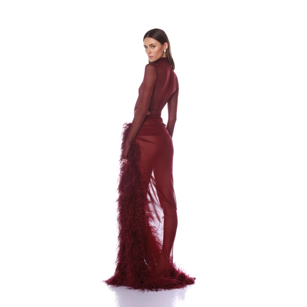 Bronx and Banco Gaia Burgundy Mesh Long Sleeve Bodysuit | Bodysuit | Coveti