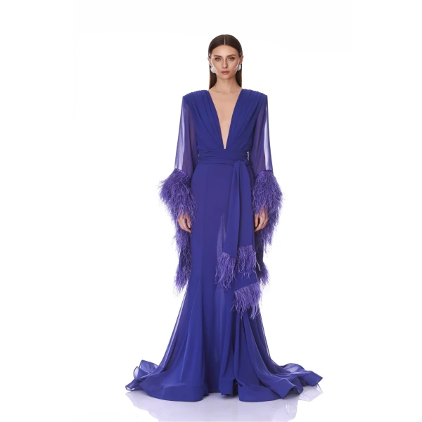Bronx and Banco Geisha V-Neck Indigo Gown | Evening Gowns | Coveti