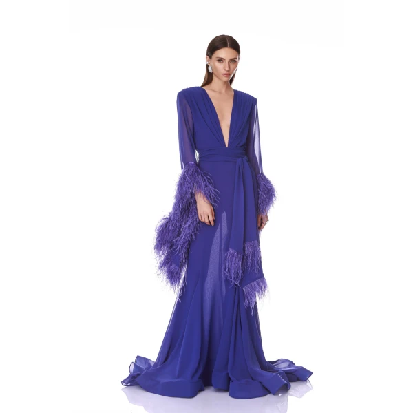 Bronx and Banco Geisha V-Neck Indigo Gown | Evening Gowns | Coveti
