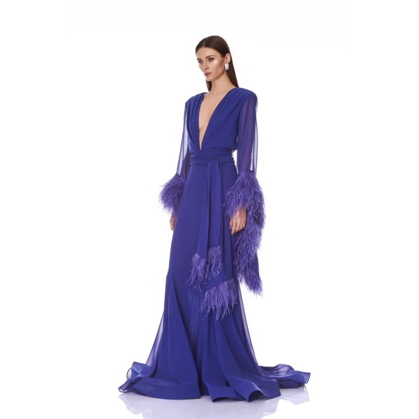 Bronx and Banco Geisha V-Neck Indigo Gown | Evening Gowns | Coveti