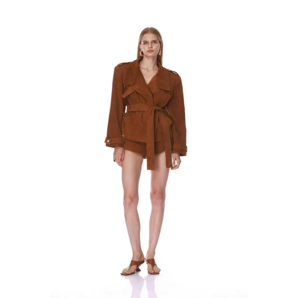 Bronx and Banco Hayden Suede Dark Brown Belted Jacket | Jackets | Coveti