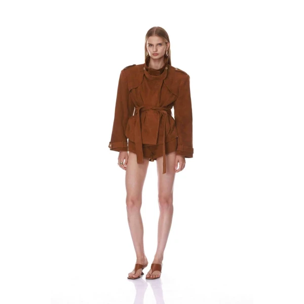 Bronx and Banco Hayden Suede Dark Brown Belted Jacket | Jackets | Coveti