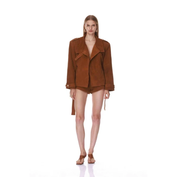 Hayden Suede Dark Brown Belted Jacket