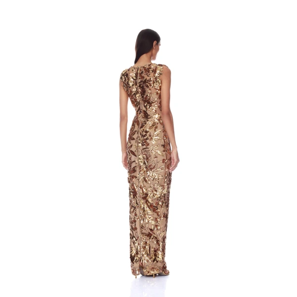 Bronx and Banco High Neck Embellished Gold Maxi Dress | Maxi Dresses | Coveti