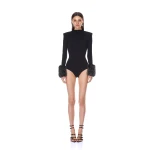 Bronx and Banco Long Sleeve Bodysuit with Faux Fur Cuffs | Bodysuit | Coveti