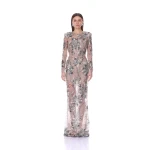Bronx and Banco Long Sleeve Embellished Blue Multi Gown | Evening Gowns | Coveti