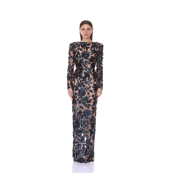 Bronx and Banco Long Sleeve Sequin Navy Maxi Dress | Maxi Dresses | Coveti