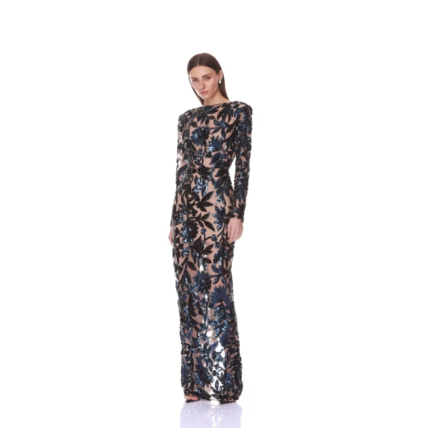 Bronx and Banco Long Sleeve Sequin Navy Maxi Dress | Maxi Dresses | Coveti