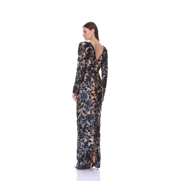 Bronx and Banco Long Sleeve Sequin Navy Maxi Dress | Maxi Dresses | Coveti