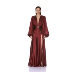 Bronx and Banco Long Sleeve V-Neck Burgundy Maxi Dress | Maxi Dresses | Coveti