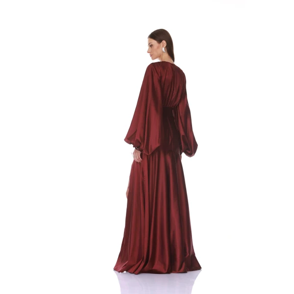 Bronx and Banco Long Sleeve V-Neck Burgundy Maxi Dress | Maxi Dresses | Coveti
