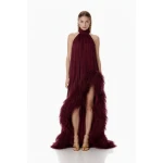 Bronx and Banco Madeline Halterneck Burgundy Gown | Evening Gowns | Coveti