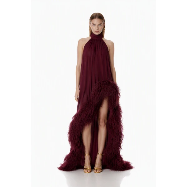 Bronx and Banco Madeline Halterneck Burgundy Gown | Evening Gowns | Coveti