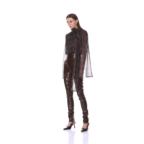 Bronx and Banco Plaid Long Sleeve Organza Blouse with Tie | Blouse | Coveti