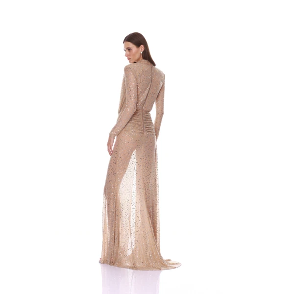 Bronx and Banco Samantha Long Sleeve Mockneck Embellished Gown | Evening Gowns | Coveti