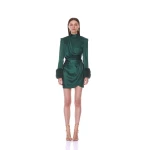 Bronx and Banco Silky Long Sleeve Mini Dress with Faux Fur Cuff | Mini Dresses | Coveti