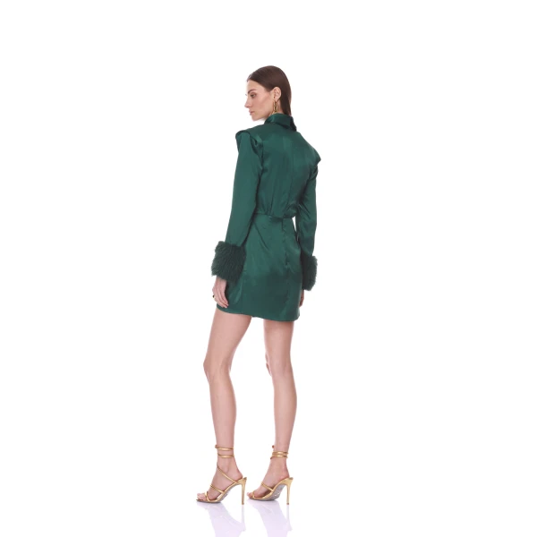 Bronx and Banco Silky Long Sleeve Mini Dress with Faux Fur Cuff | Mini Dresses | Coveti
