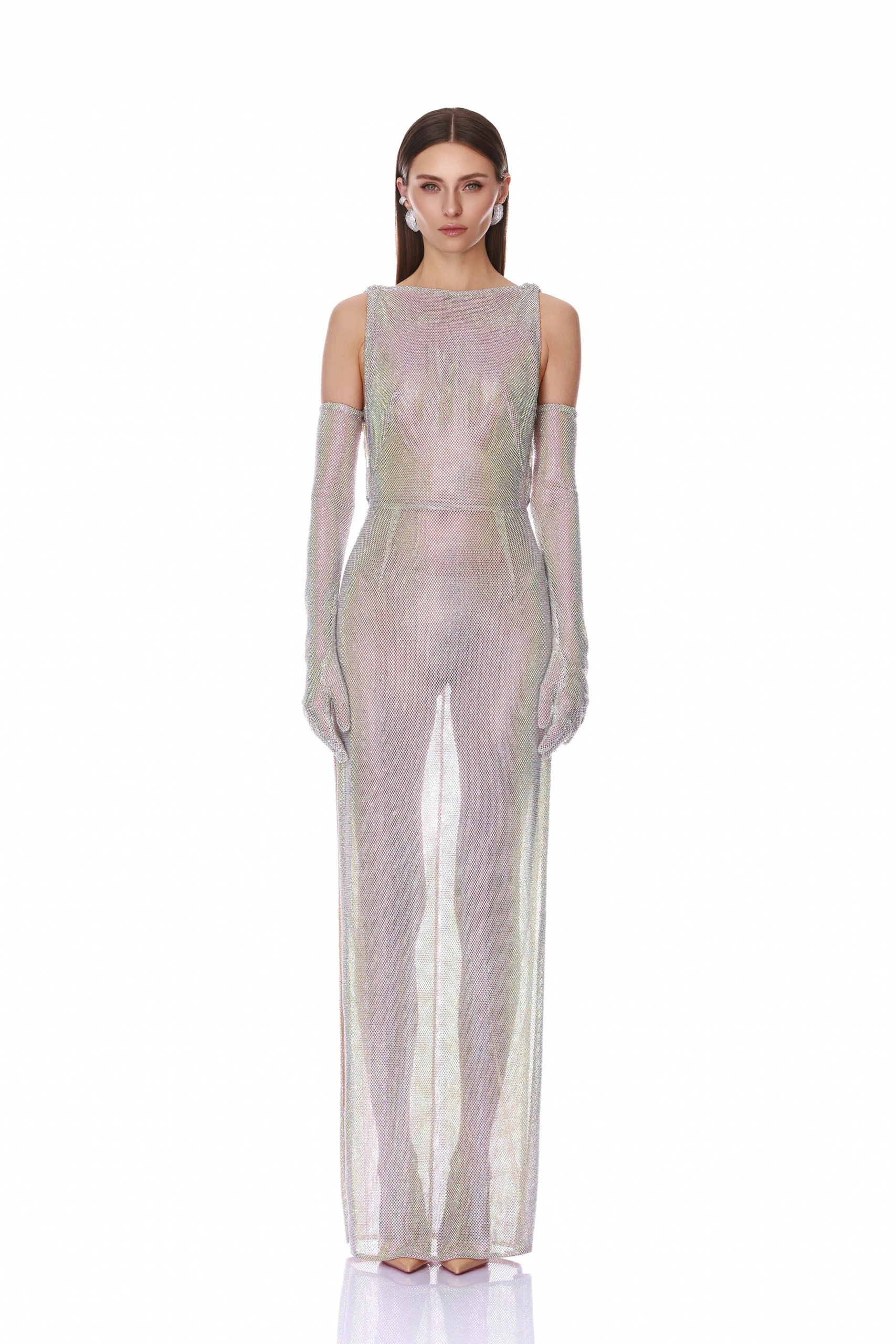 Bronx and Banco Sleeveless Diamond Embellished Maxi Dress with Gloves 1 Bronx and Banco Sleeveless Diamond Embellished Maxi Dress with Gloves | Maxi Dresses | Coveti