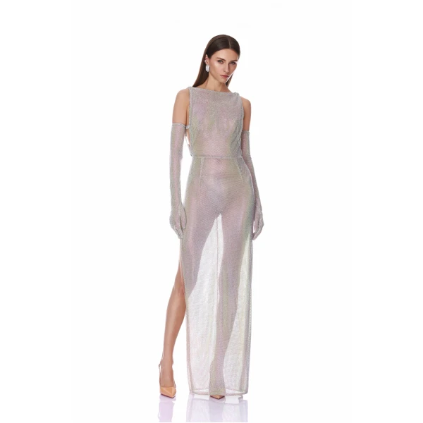 Bronx and Banco Sleeveless Diamond Embellished Maxi Dress with Gloves | Maxi Dresses | Coveti