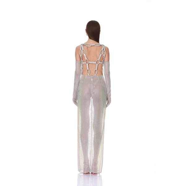 Bronx and Banco Sleeveless Diamond Embellished Maxi Dress with Gloves | Maxi Dresses | Coveti