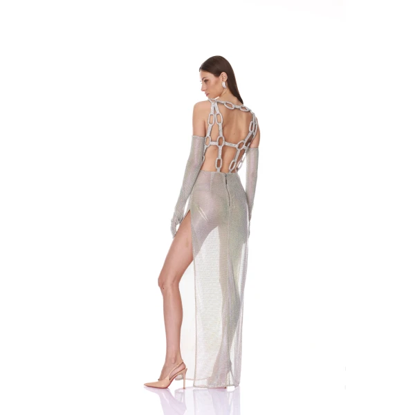 Bronx and Banco Sleeveless Diamond Embellished Maxi Dress with Gloves | Maxi Dresses | Coveti