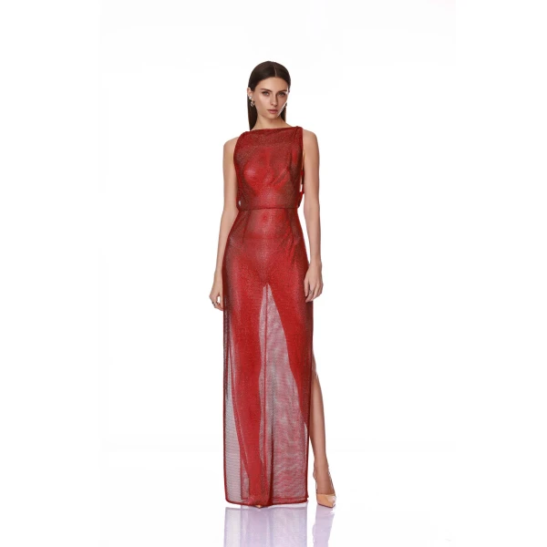 Bronx and Banco Sleeveless Red Rhinestone Maxi Dress | Maxi Dresses | Coveti