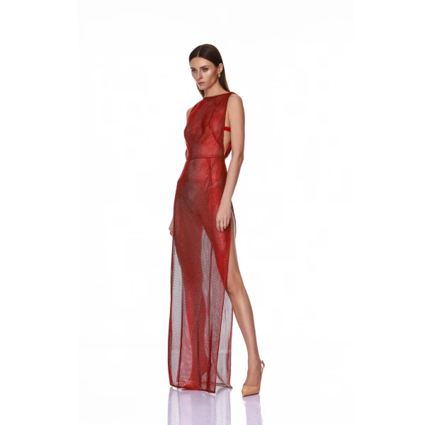 Bronx and Banco Sleeveless Red Rhinestone Maxi Dress | Maxi Dresses | Coveti