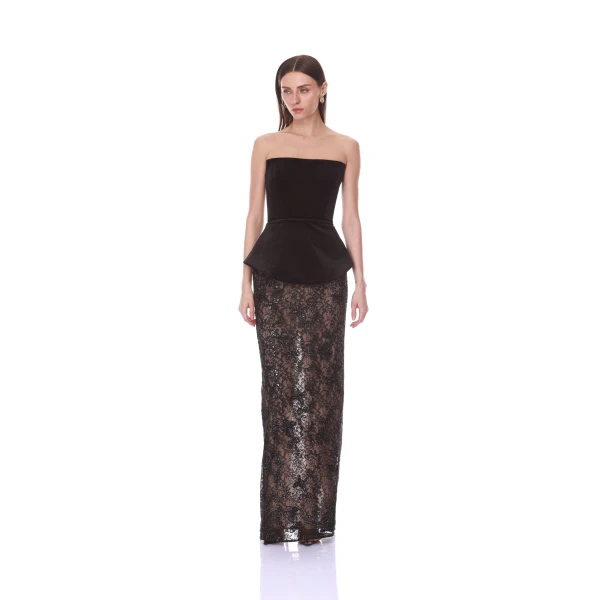 Bronx and Banco Strapless Velvet and Lace Maxi Dress Set | Maxi Dresses | Coveti