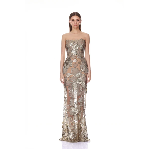 Bronx and Banco Tiffany Sequin Floral Farah Strapless Maxi Dress | Maxi Dresses | Coveti