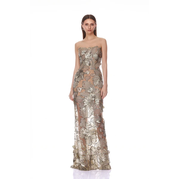 Bronx and Banco Tiffany Sequin Floral Farah Strapless Maxi Dress | Maxi Dresses | Coveti