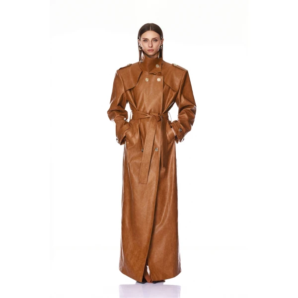 Vegan Camel Leather Trench Coat