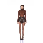 Bronx and Banco Vegan Croc Embossed Dark Brown Shorts | Shorts | Coveti