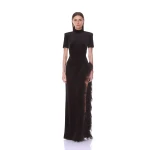 Bronx and Banco Velvet Maxi Dress with Feather Trim | Maxi Dresses | Coveti