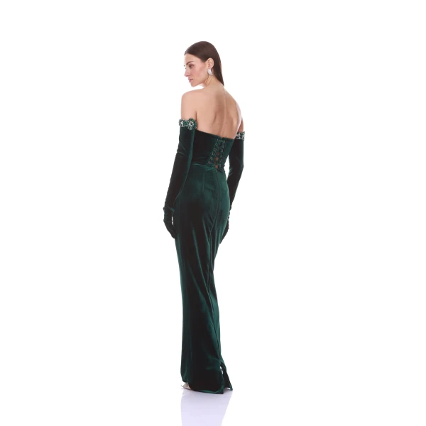 Bronx and Banco Velvet Strapless Maxi Dress with Gloves | Maxi Dresses | Coveti