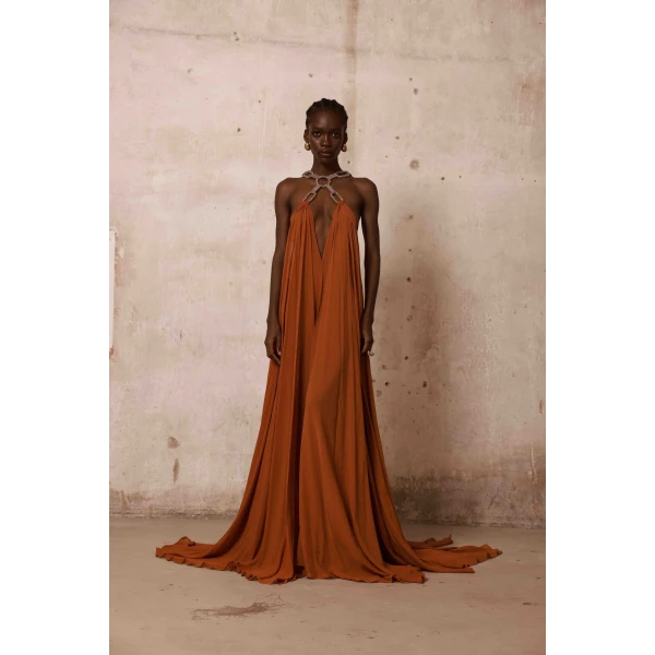Bronx and Banco Zuri Halterneck Cutout Gown | Evening Gowns | Coveti