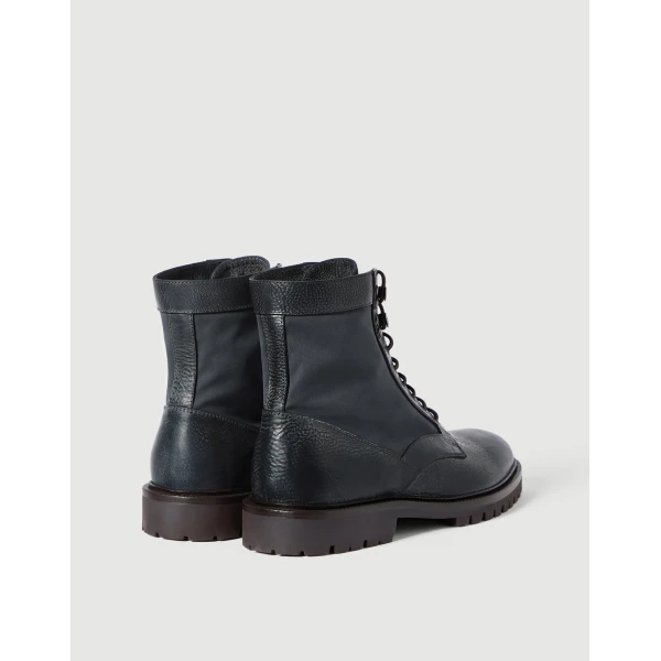Brunello Cucinelli Aged calfskin and waxed nylon boots in Black, view 2 | Boots | Coveti