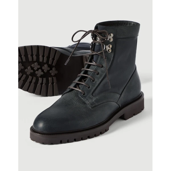 Brunello Cucinelli Aged calfskin and waxed nylon boots in Black, view 3 | Boots | Coveti